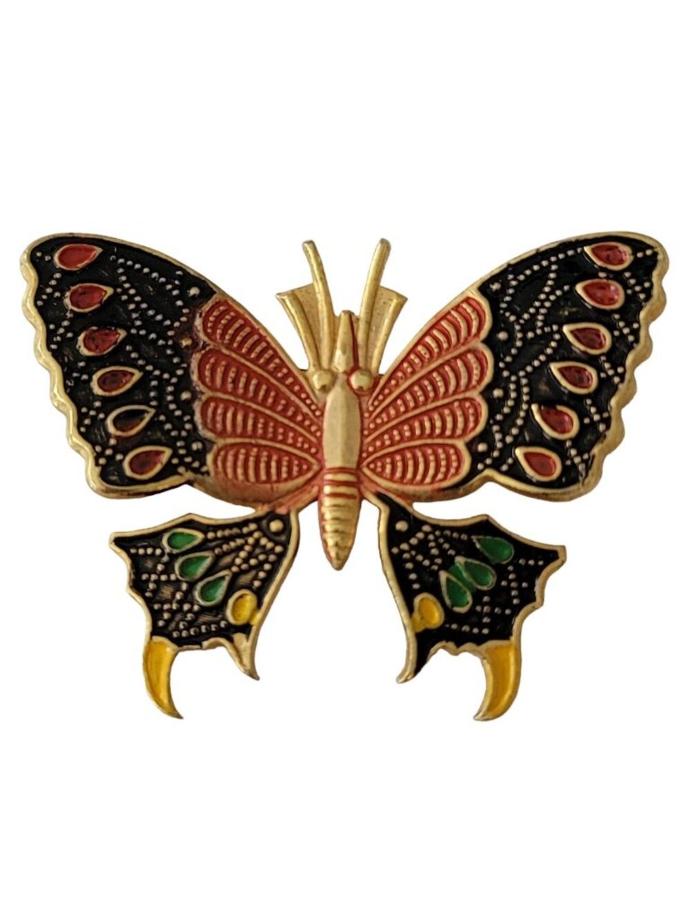Spain Red Black Enamel Toledoware Butterfly Brooch Pin E790